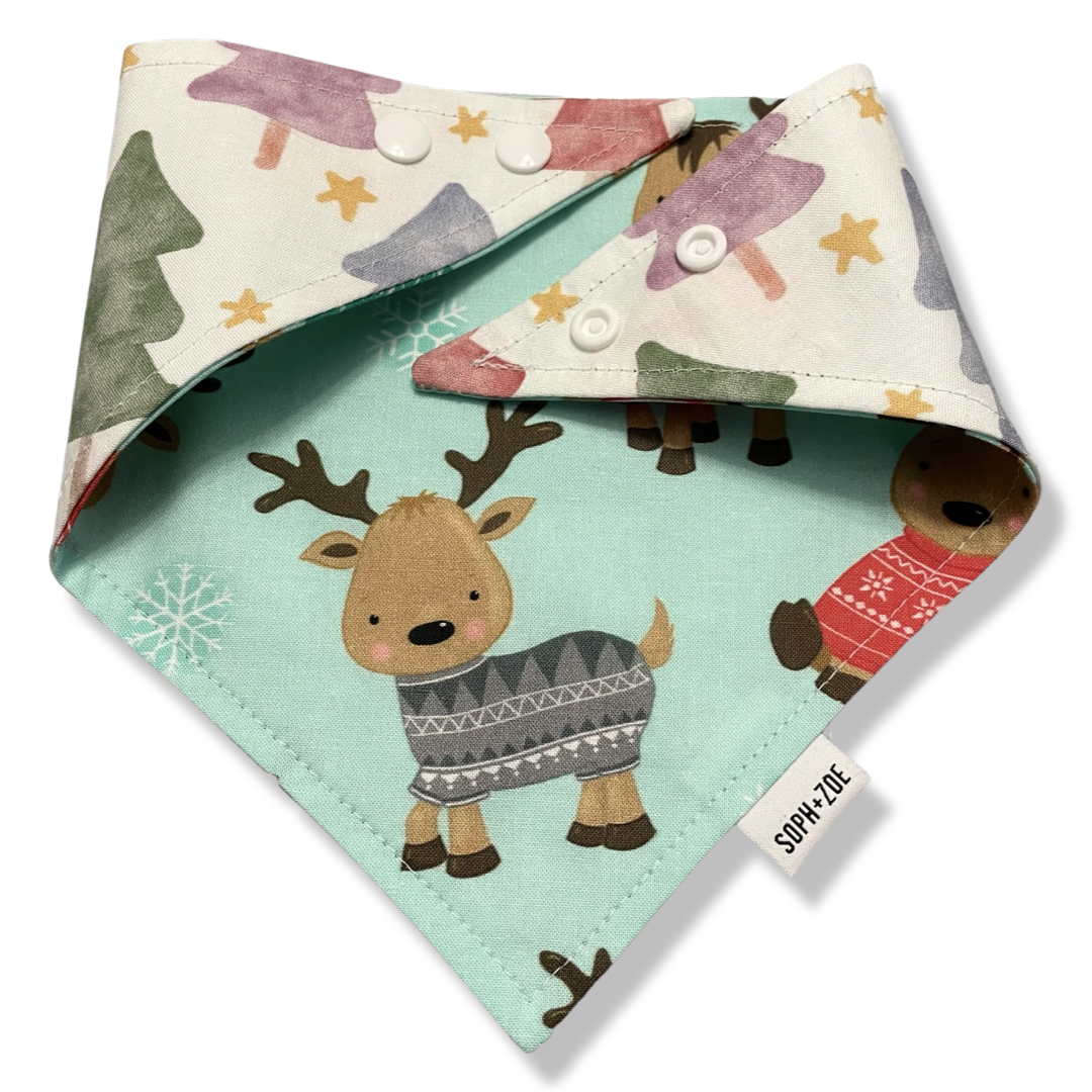 Christmas Sweater Reindeer in Watercolor Bandana with Pet Reversible Forest | Snaps Double Soph+Zoe